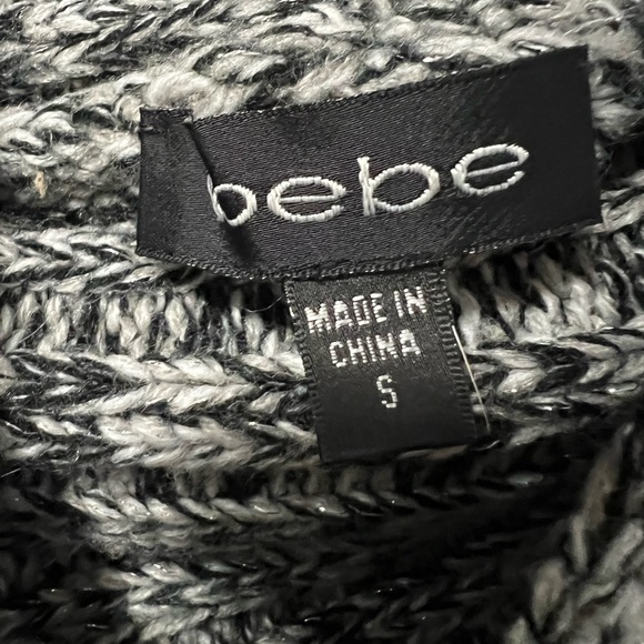 bebe Marled Black, Gray & White Chunky Knit Cowl Sweater - Picture 2 of 4